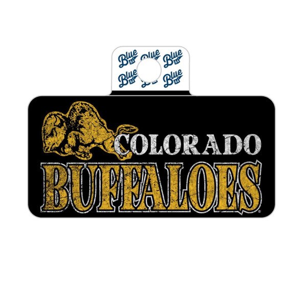Rectangular sticker with retro running buffalo logo next to written "Colorado Buffaloes".